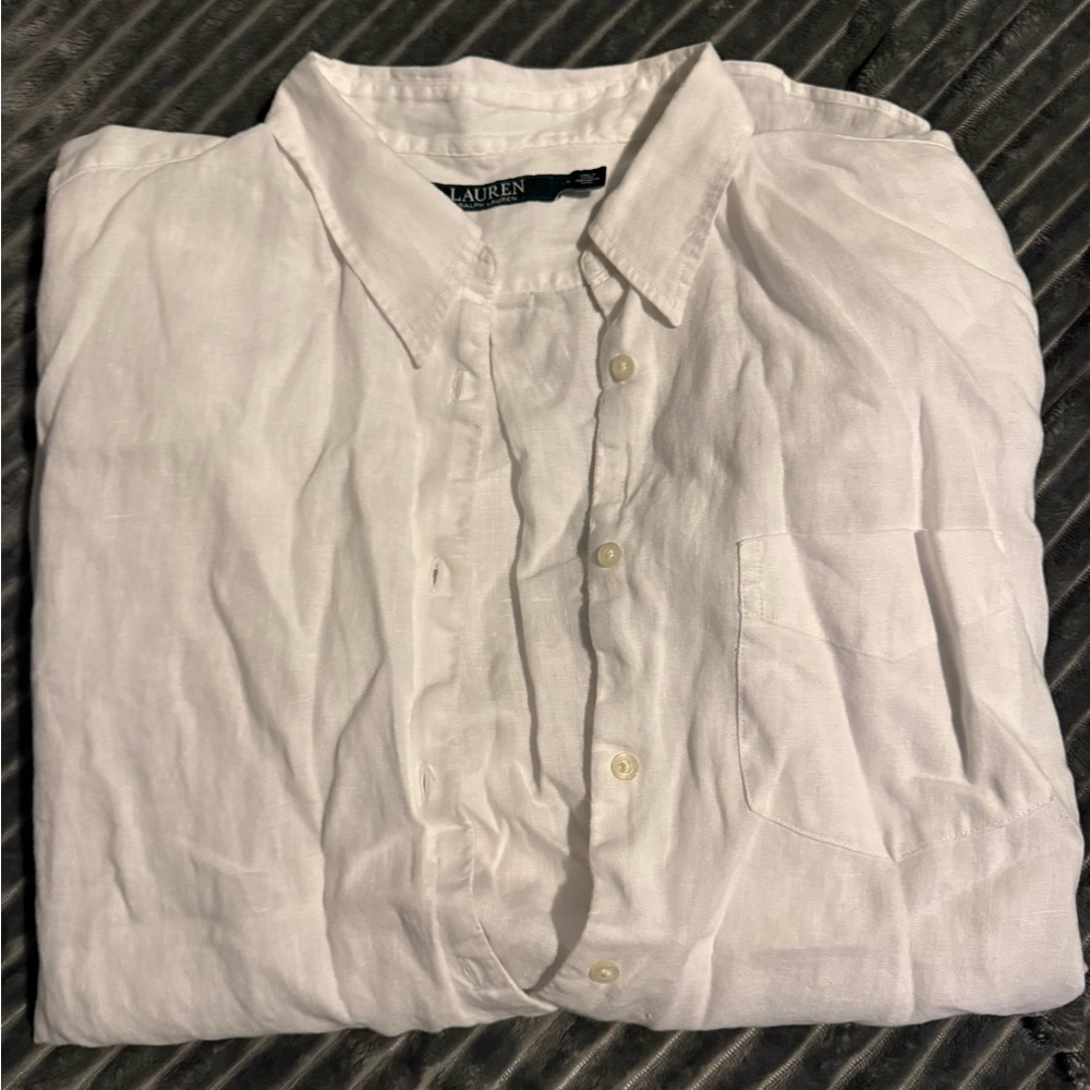 Ralph Lauren White Linen Button‑Down Shirt with Dark Green Label - Picture 4 of 4